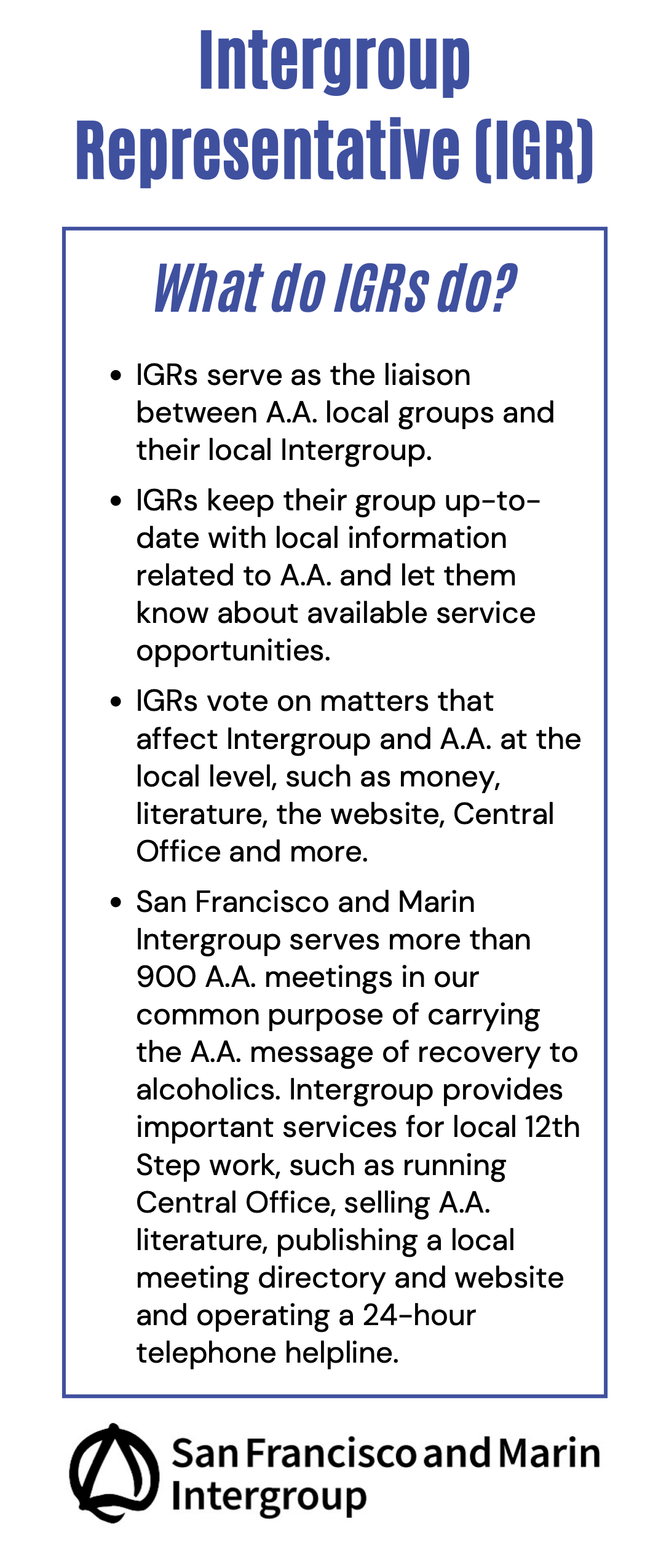 Intergroup Representative (IGR) Rack Card