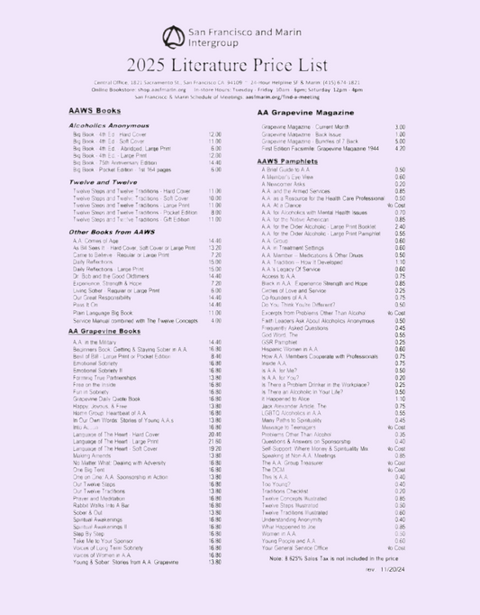 Literature Price List