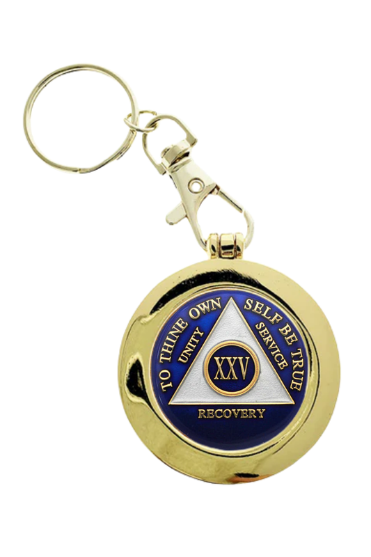 Hinged Medallion Holder with Clip and Key Chain - Gold