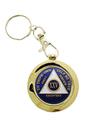 Hinged Medallion Holder with Clip and Key Chain - Gold