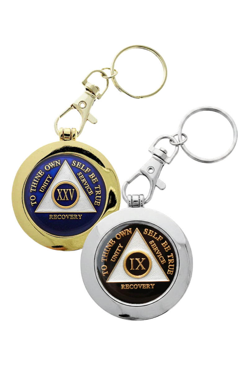 Hinged Medallion Holder with Clip and Key Chain