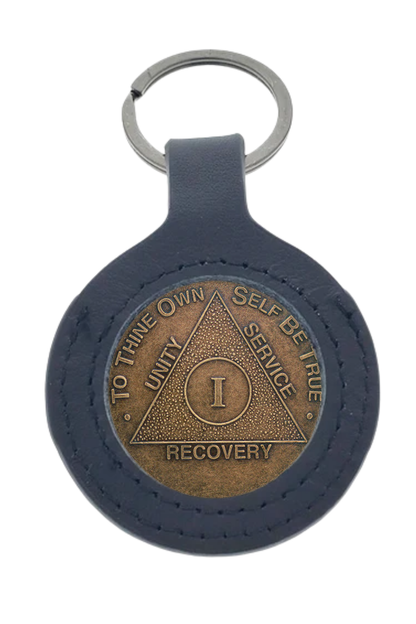 Real Leather Key Chain Medallion Holder - Black
