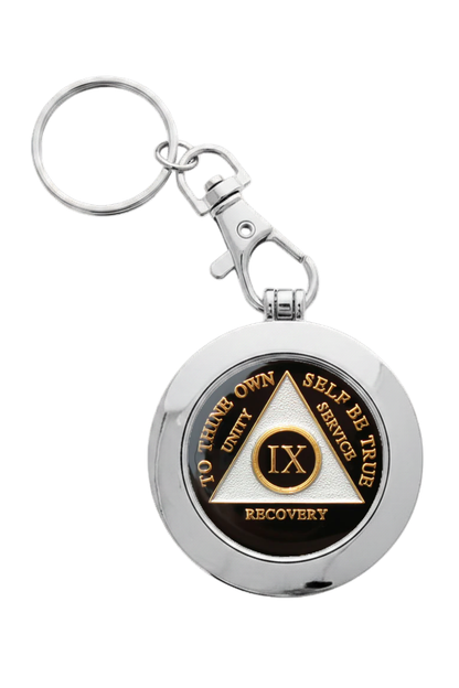 Hinged Medallion Holder with Clip and Key Chain - Silver