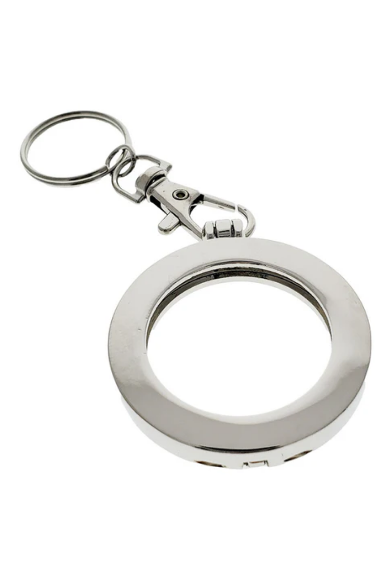 Hinged Medallion Holder with Clip and Key Chain - Silver
