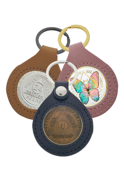 Faux Leather Key Chain Medallion Holder - Black