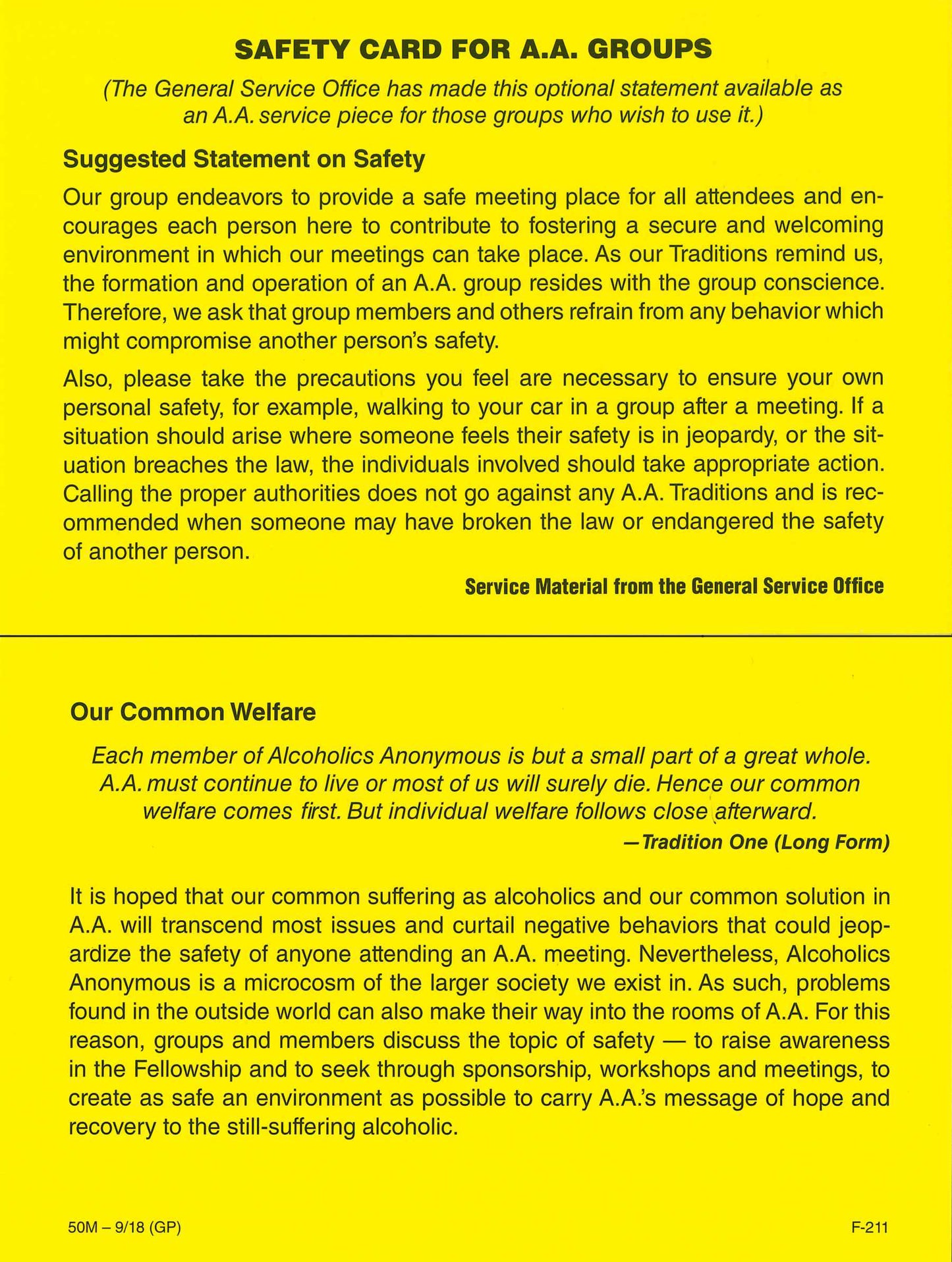 Safety Card